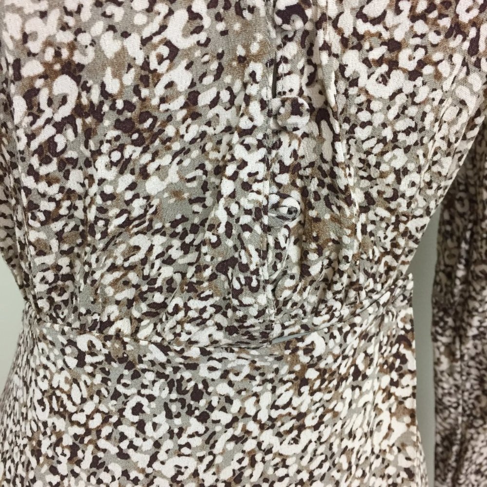 NWT ZARA Beige Brown Ivory Printed Front Overlay Long Sleeve Lined Dress - Picture 8 of 9